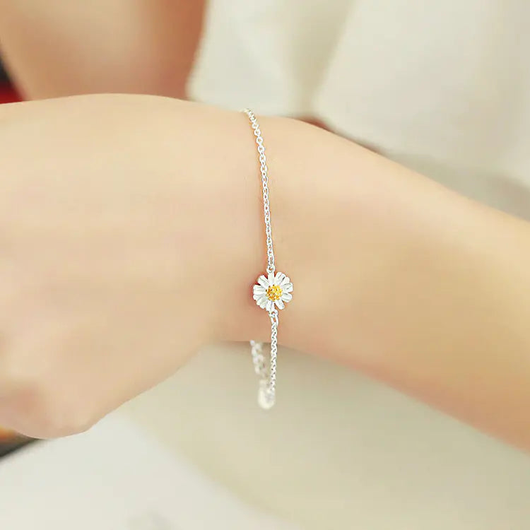 S925 Silver Daisy Flower Bracelet for Students
