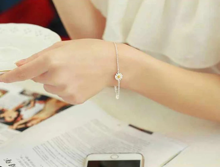 S925 Silver Daisy Flower Bracelet for Students