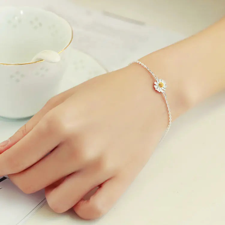 S925 Silver Daisy Flower Bracelet for Students